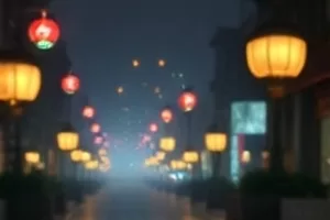 《夏日电车》旧电车沿郊线铁轨缓缓行驶的远景画面